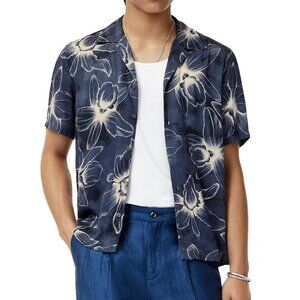 John Varvatos Collection Men's Dan Floral Sketch Print SS Camp Shirt Lake Blue
